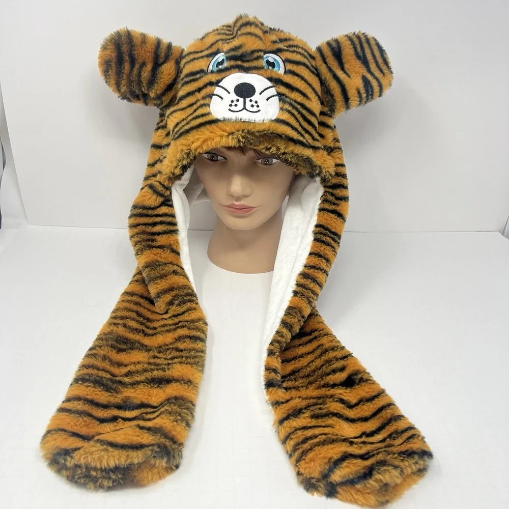 Tiger Plush Animal Wearing Winter Hat Soft Cute Fun Party Halloween Collectible